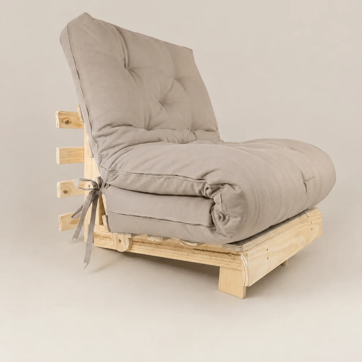 Sofa Cama Tokio Solteiro Futon Dobr�vel - Madeira Natural Sarja Bege