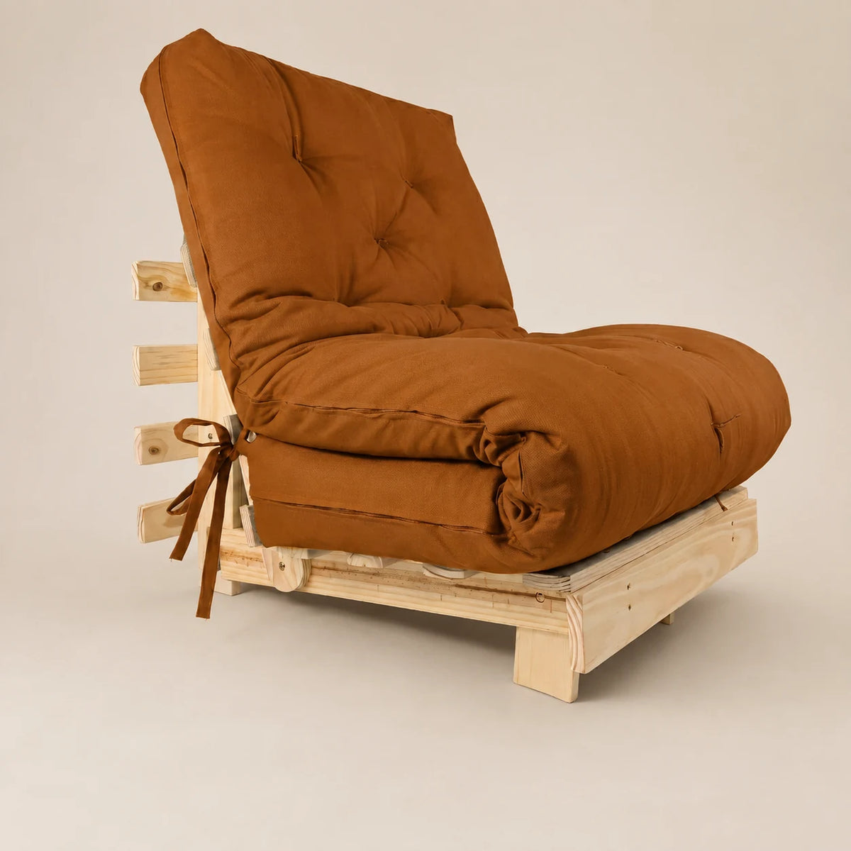 Sofa Cama Tokio Solteiro Futon Dobr�vel - Madeira Natural Sarja Caramelo