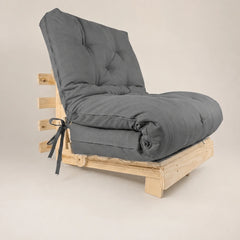 Sofa Cama Tokio Solteiro Futon Dobrável - Madeira Natural Sarja Cinza