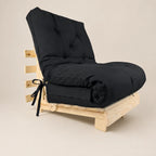 Sofá Cama Tokio Solteiro Futon Dobrável - Madeira Natural Sarja Preto