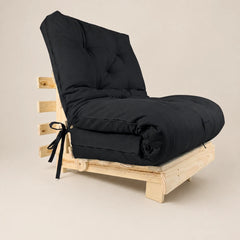 Sofá Cama Tokio Solteiro Futon Dobrável - Madeira Natural Sarja Preto