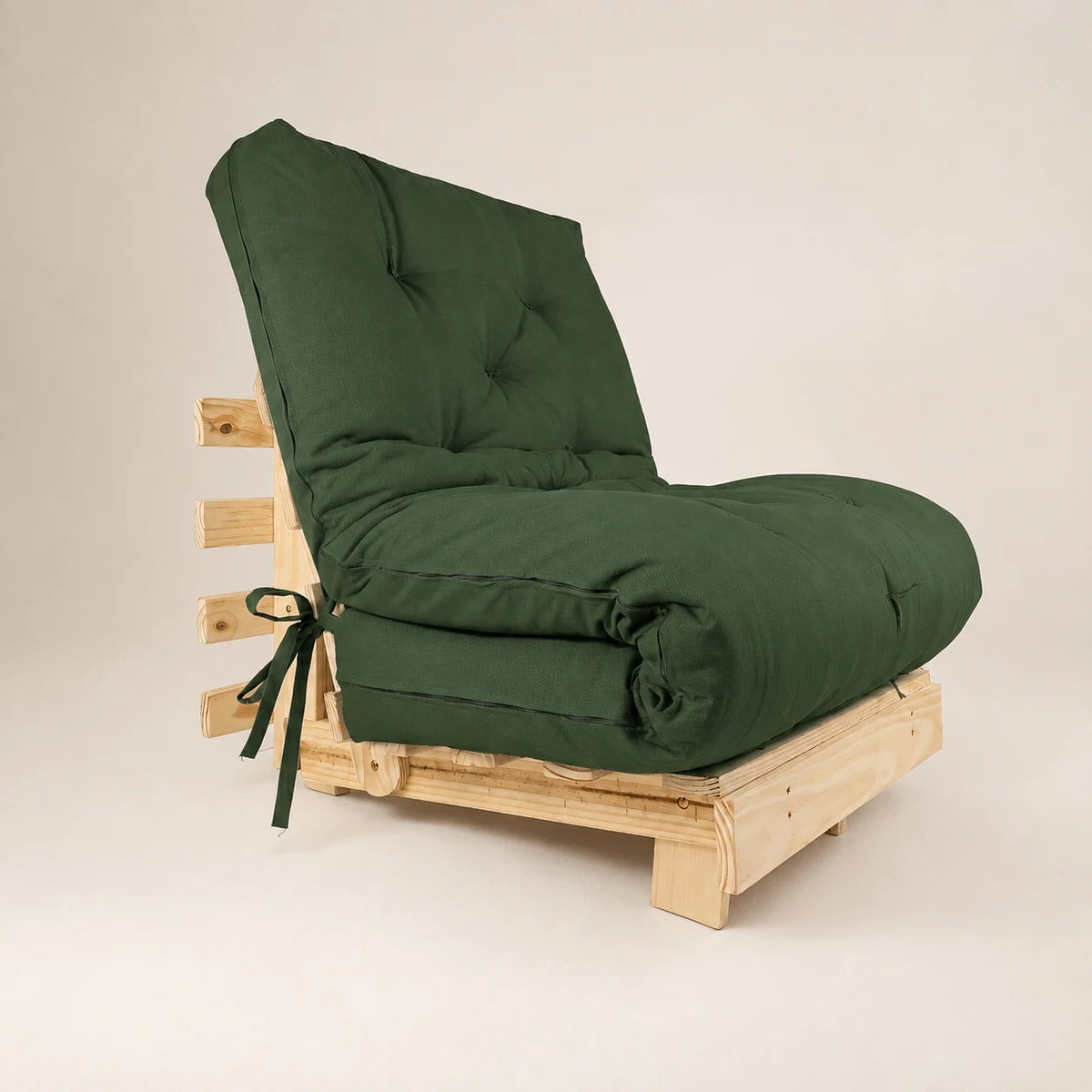Sofa Cama Tokio Solteiro Futon Dobr�vel - Madeira Natural Sarja Verde Militar