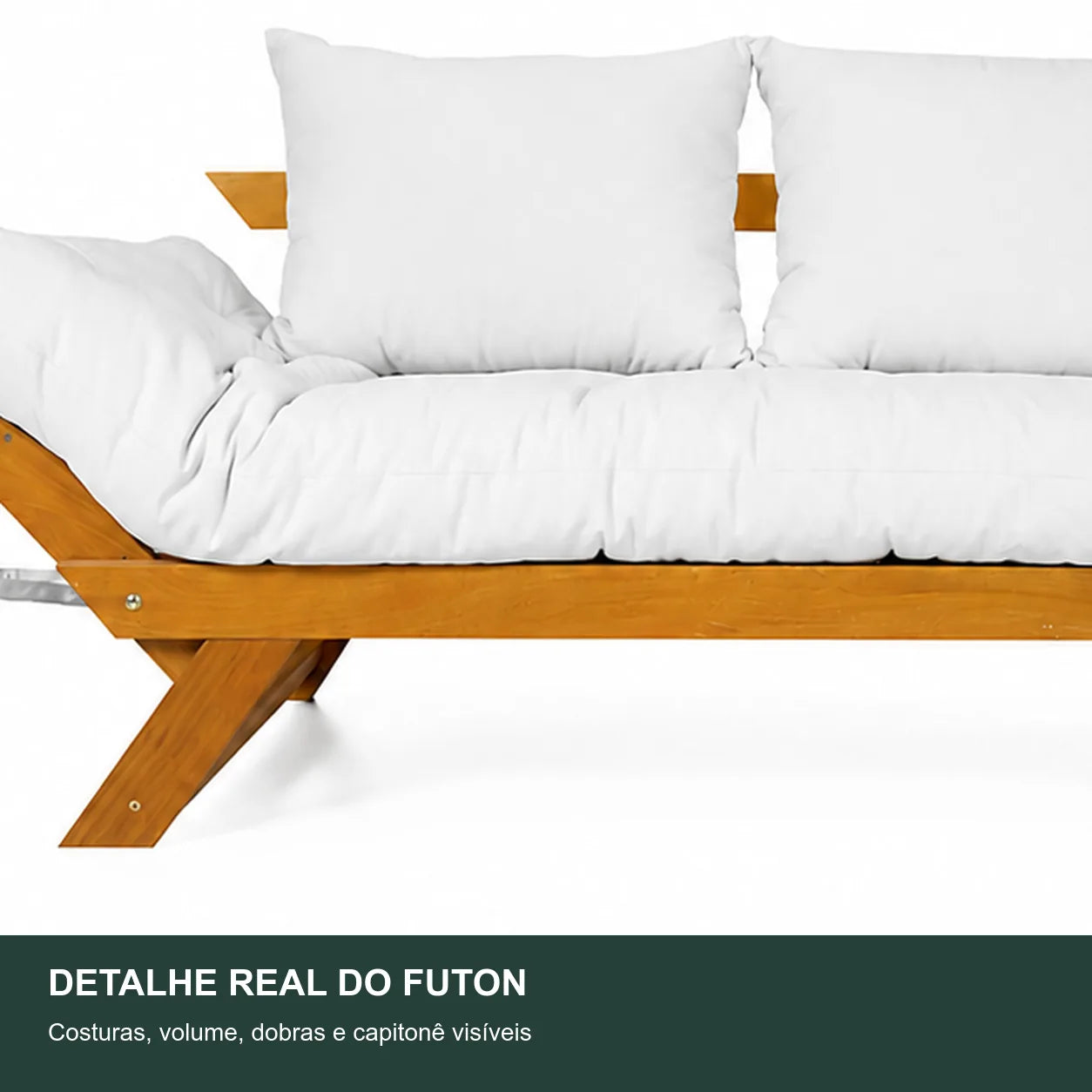 Sof� Cama Reclin�vel Futon Jap�o 1,40 - Madeira Mel Tecido Acquablock Cor Branco off - detalhe-capitone