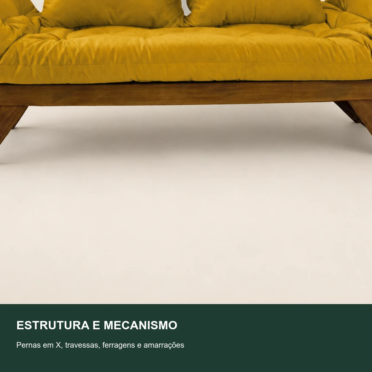 Sof� Cama Reclin�vel Futon D33 Jap�o - Madeira Imbuia Tecido Acquablock Cor Amarelo - detalhe-mecanismo