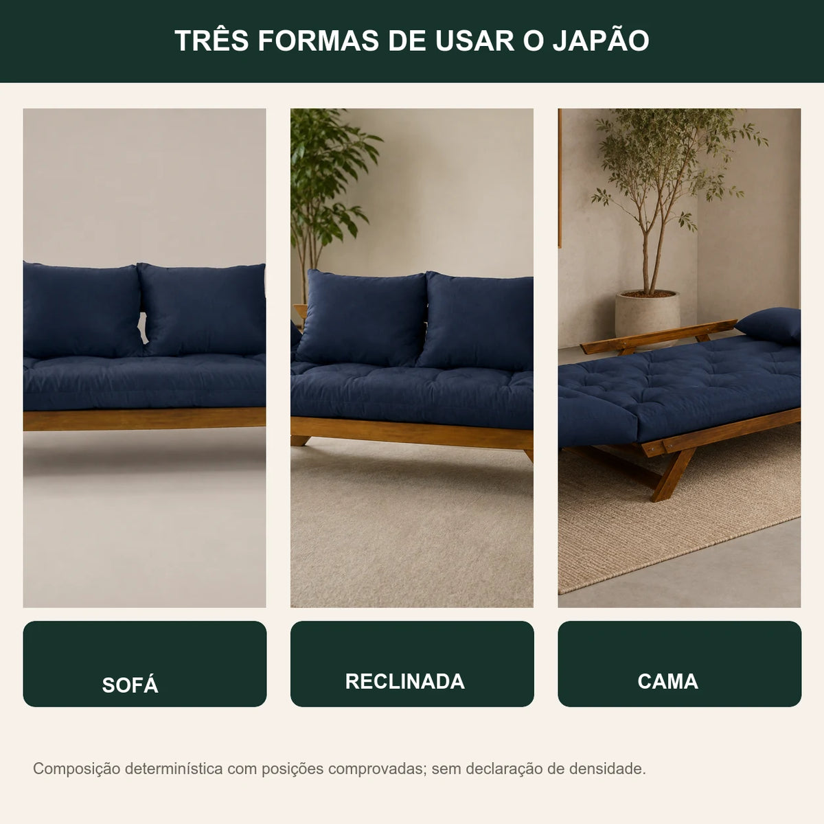 Sof� Cama Reclin�vel Futon D33 Jap�o - Madeira Imbuia Tecido  Acquablock Cor Azul Royal - transformacao