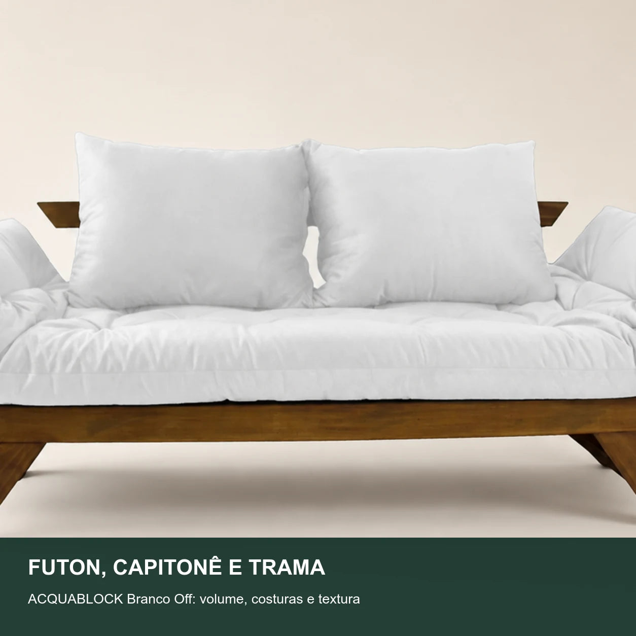 Sof� Cama Reclin�vel Futon Jap�o - Madeira Imbuia Tecido Acquablock Cor Branco Off - detalhe-capitone