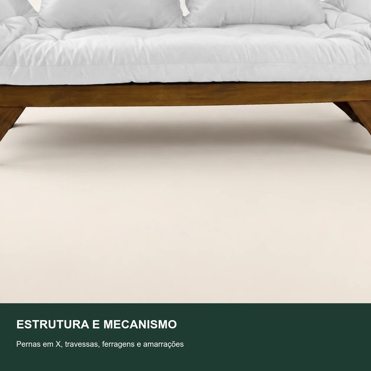 Sof� Cama Reclin�vel Futon Jap�o - Madeira Imbuia Tecido Acquablock Cor Branco Off - detalhe-mecanismo