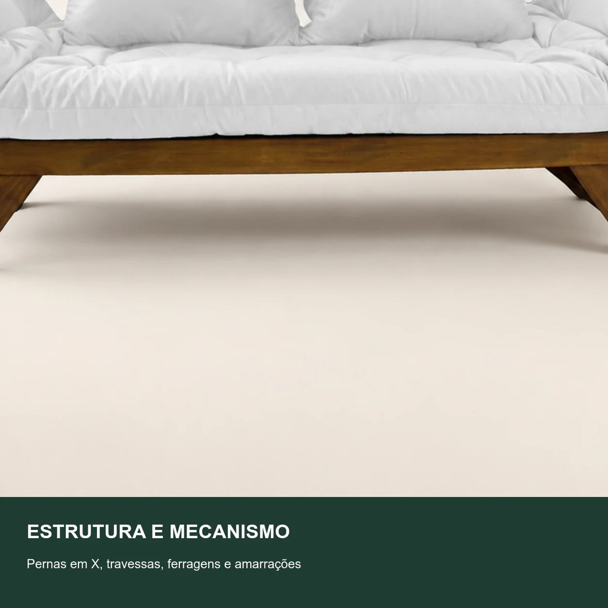 Sof� Cama Reclin�vel Futon D33 Jap�o - Madeira Imbuia Tecido Acquablock Cor Branco Off - detalhe-mecanismo