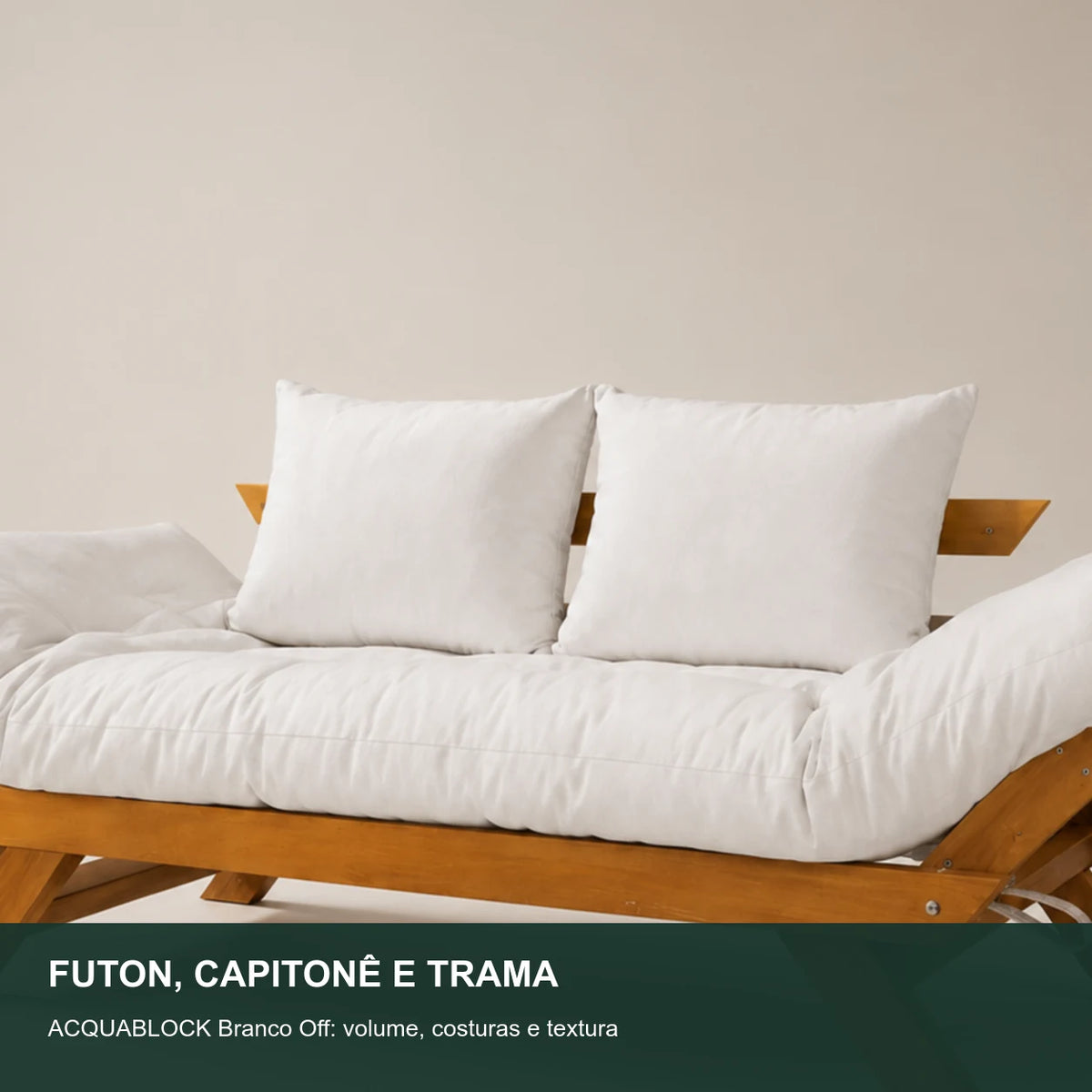 Sof� Cama Futon Reclin�vel Jap�o - Madeira Nobre Natural Tecido Acquablock Cor Branco Off - detalhe-capitone