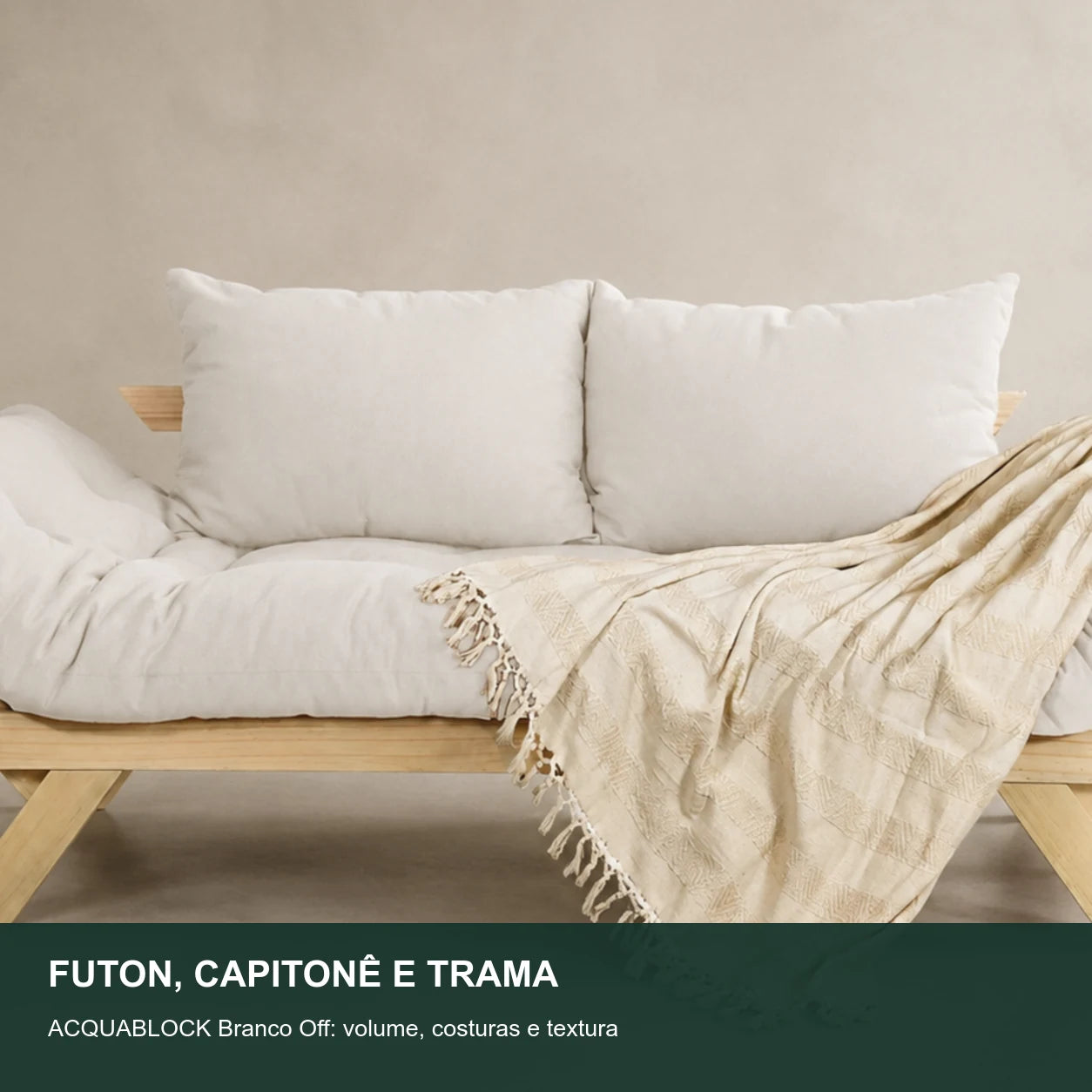 Sof� Cama Reclin�vel Futon Jap�o - Madeira Sem Pintura Tecido Acquablock Cor Branco Off - detalhe-capitone