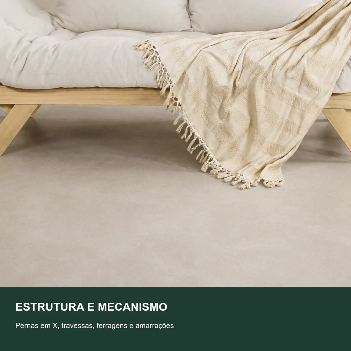 Sof� Cama Reclin�vel Futon Jap�o - Madeira Sem Pintura Tecido Acquablock Cor Branco Off - detalhe-mecanismo