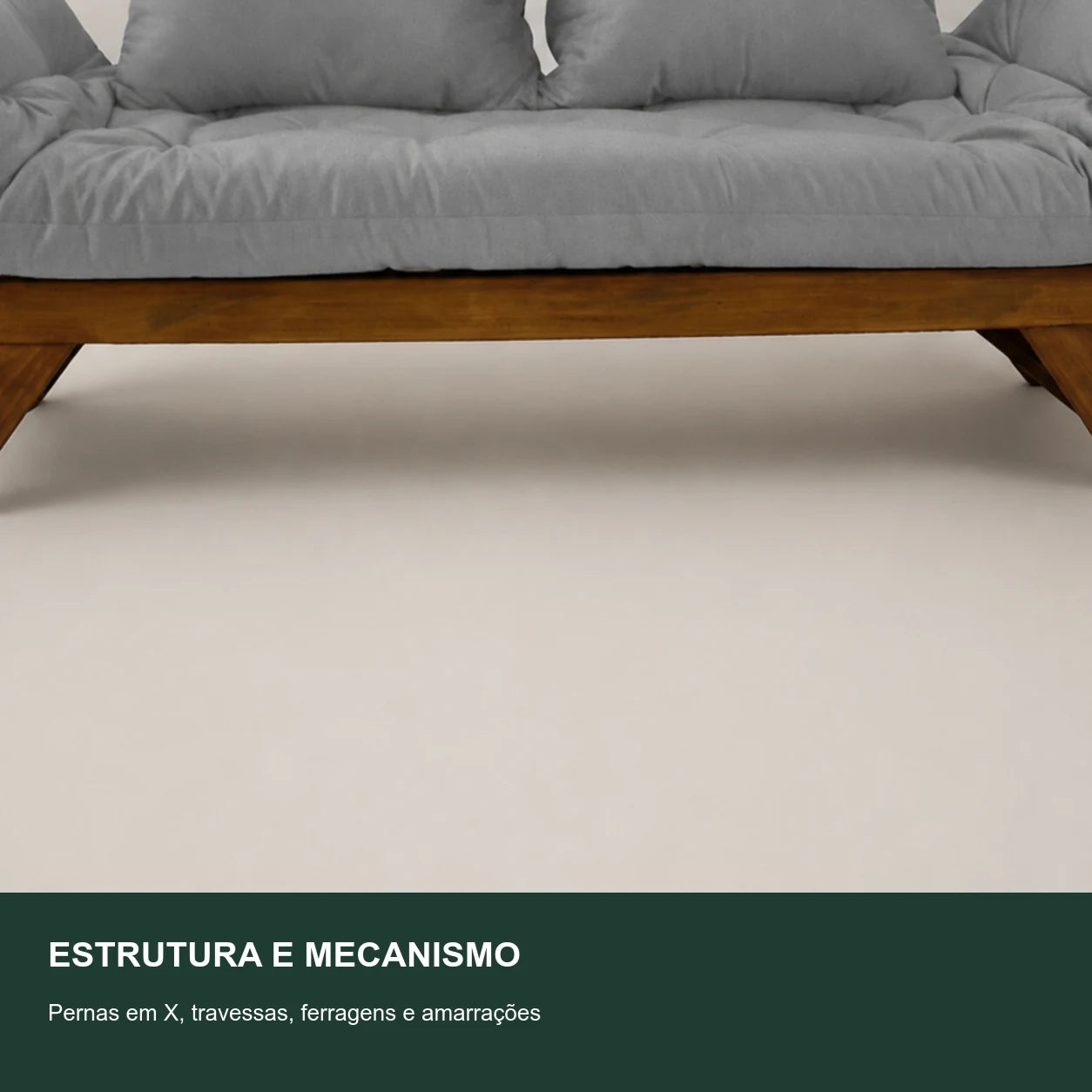 Sof� Cama Reclin�vel Futon Jap�o - Madeira Imbuia Tecido Acquablock Cor Cinza Linho - detalhe-mecanismo