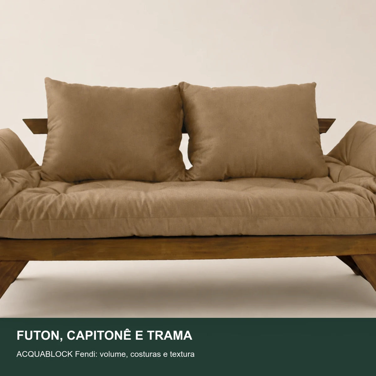 Sof� Cama Reclin�vel Futon Jap�o - Madeira Imbuia Tecido Acquablock Cor Fendi - detalhe-capitone