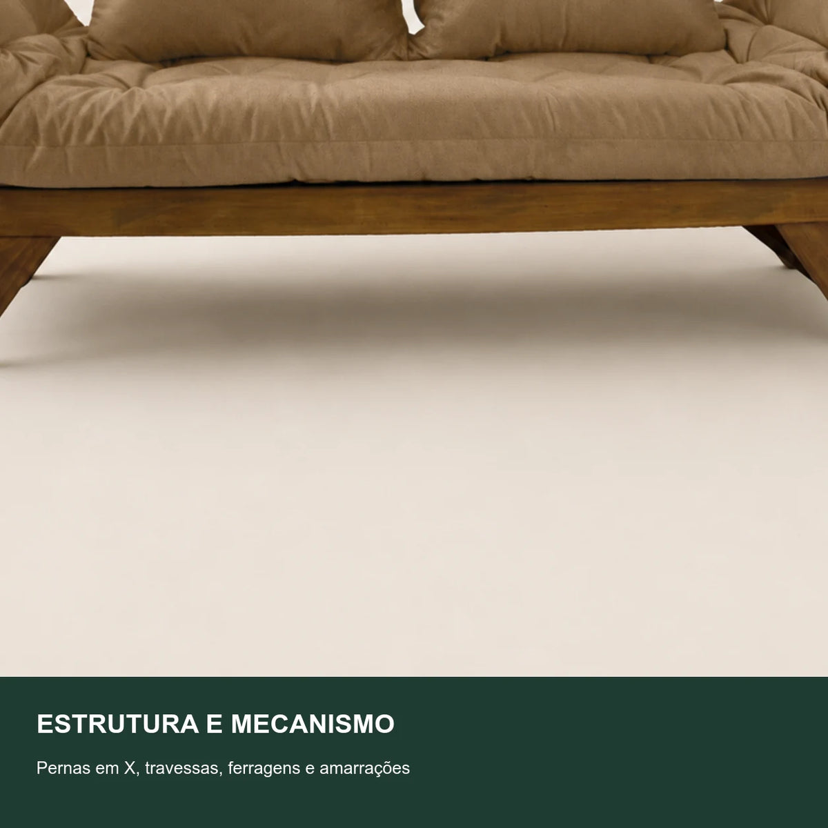 Sof� Cama Reclin�vel Futon Jap�o - Madeira Imbuia Tecido Acquablock Cor Fendi - detalhe-mecanismo