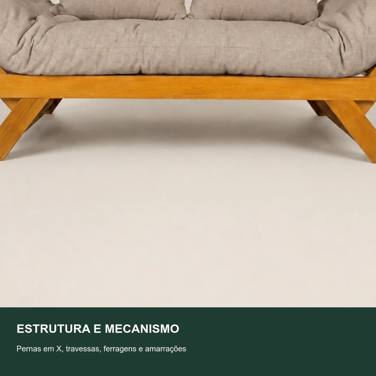 Sof� Cama Futon Reclin�vel Jap�o - Madeira Nobre Natural Tecido Acquablock Cor Fendi - detalhe-mecanismo