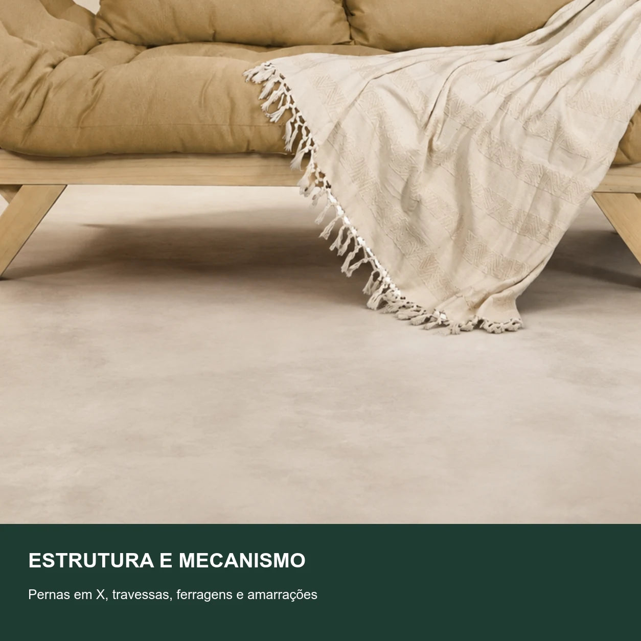 Sof� Cama Reclin�vel Futon Jap�o - Madeira Sem Pintura Tecido Acquablock Cor Fendi - detalhe-mecanismo