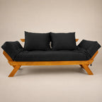 Sofá Cama Reclinável Futon Japão - Madeira Mel Tecido Acquablock Cor Preto