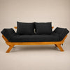 Sofá Cama Reclinável Futon Japão - Madeira Mel Tecido Acquablock Cor Preto