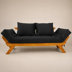 Sofá Cama Reclinável Futon Japão - Madeira Mel Tecido Acquablock Cor Preto
