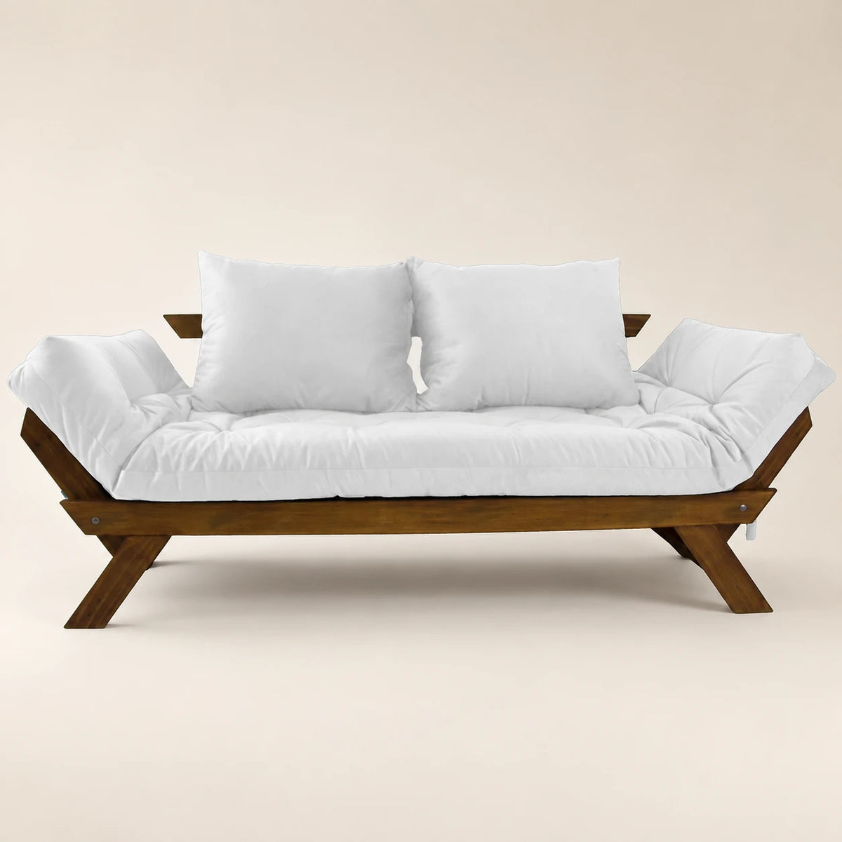 Sof� Cama Reclin�vel Futon Jap�o - Madeira Imbuia Tecido Acquablock Cor Branco Off