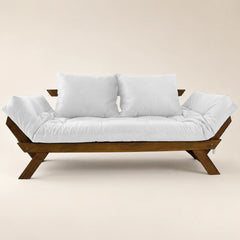 Sofá Cama Reclinável Futon Japão - Madeira Imbuia Tecido Acquablock Cor Branco Off