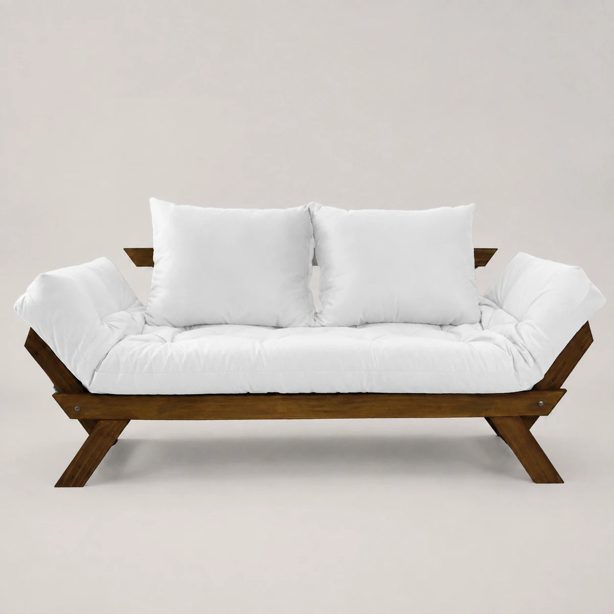 Sofá Cama Reclinável Futon D33 Japão - Madeira Imbuia Tecido Acquablock Cor Branco Off