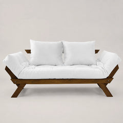 Sofá Cama Reclinável Futon D33 Japão - Madeira Imbuia Tecido Acquablock Cor Branco Off
