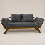 Sofá Cama Reclinável Futon D33 Japão - Madeira Imbuia Tecido Acquablock Cor Chumbo