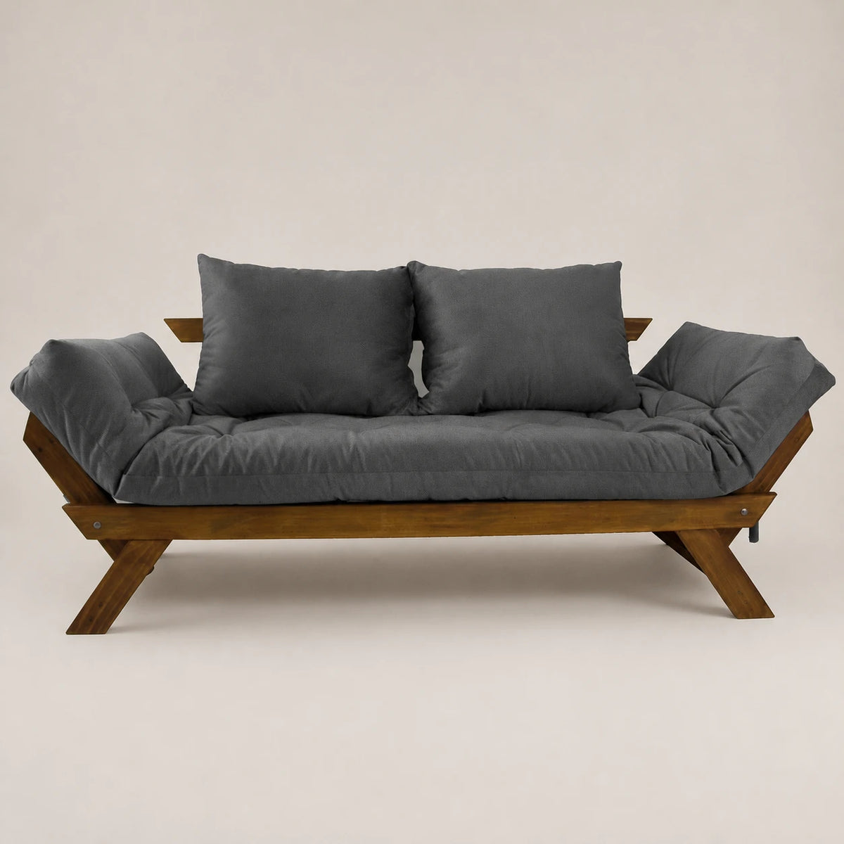 Sofá Cama Reclinável Futon D33 Japão - Madeira Imbuia Tecido Acquablock Cor Chumbo
