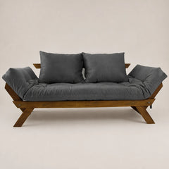 Sofá Cama Reclinável Futon D33 Japão - Madeira Imbuia Tecido Acquablock Cor Chumbo