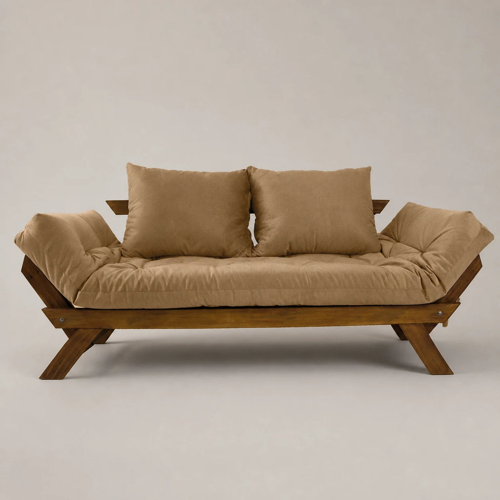 Sof� Cama Reclin�vel Futon D33 Jap�o - Madeira Imbuia Tecido Acquablock Cor Fendi