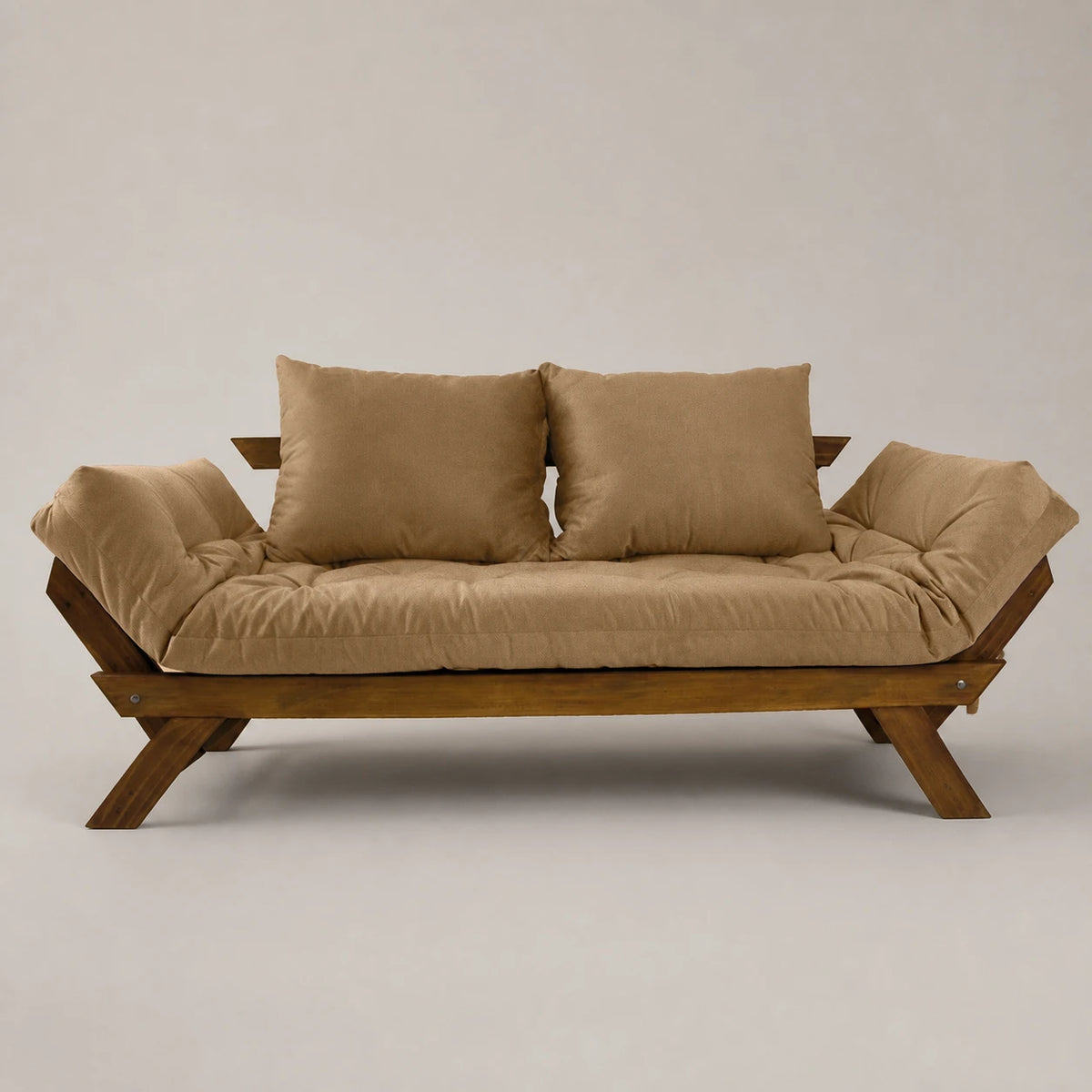 Sof� Cama Reclin�vel Futon D33 Jap�o - Madeira Imbuia Tecido Acquablock Cor Fendi