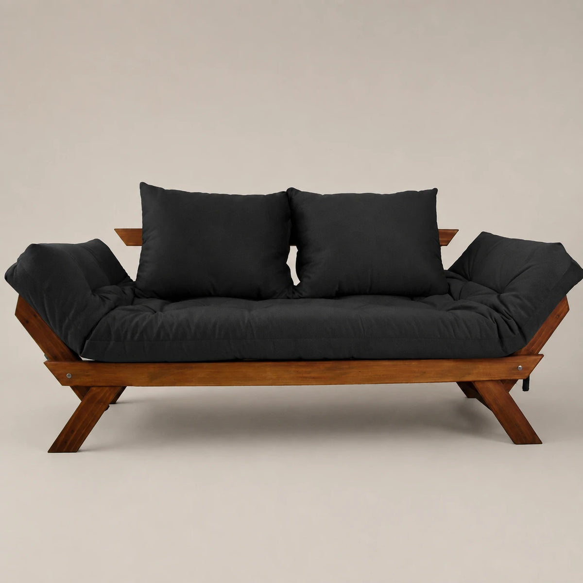 Sofá Cama Reclinável Futon D33 Japão - Madeira Imbuia Tecido Acquablock Cor Preto