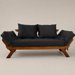 Sofá Cama Reclinável Futon D33 Japão - Madeira Imbuia Tecido Acquablock Cor Preto