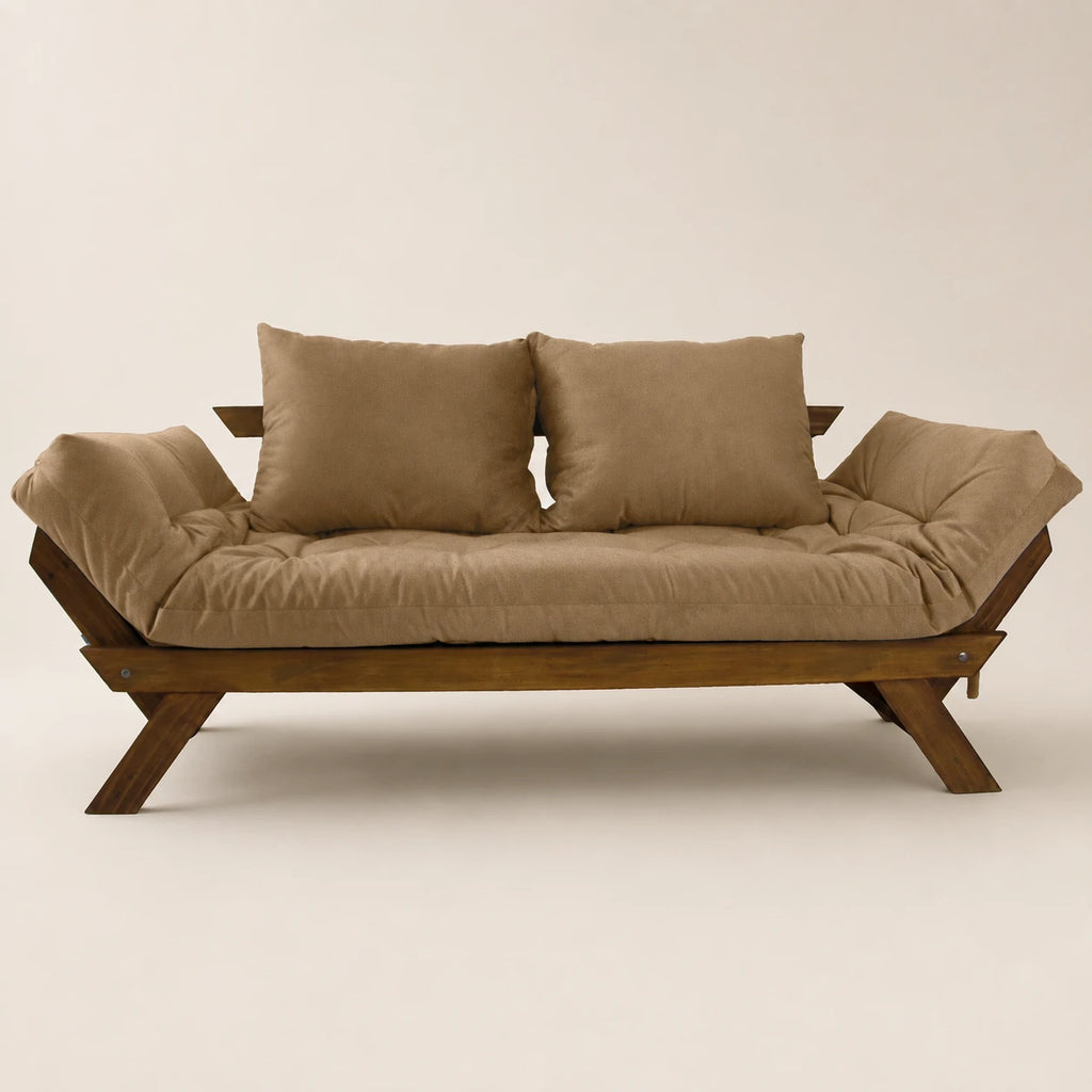 Sof� Cama Reclin�vel Futon Jap�o - Madeira Imbuia Tecido Acquablock Cor Fendi