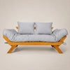 Sofá Cama Reclinável Futon Japão - Madeira Mel Tecido Acquablock Cor Cinza Linho