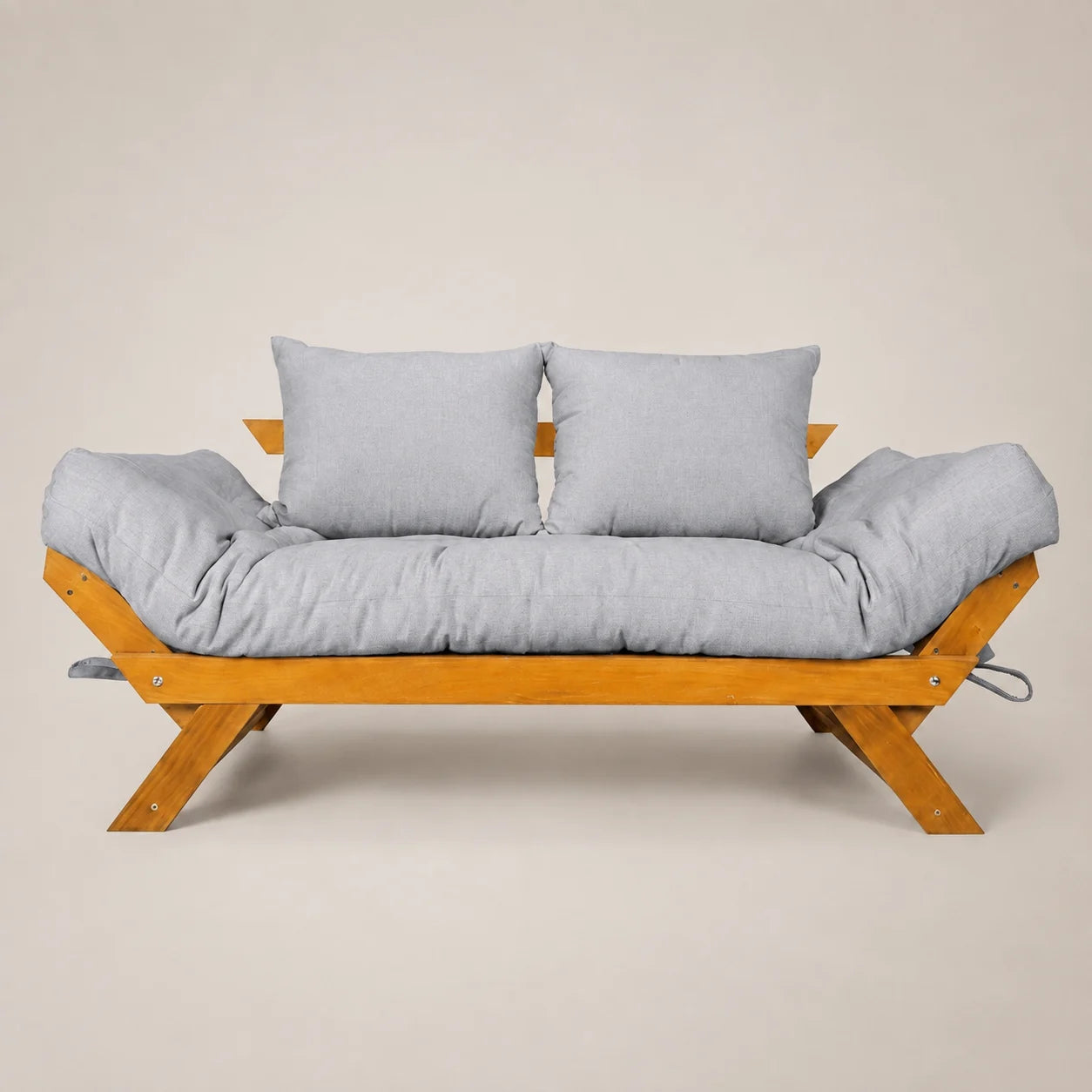 Sofá Cama Reclinável Futon Japão - Madeira Mel Tecido Acquablock Cor Cinza Linho