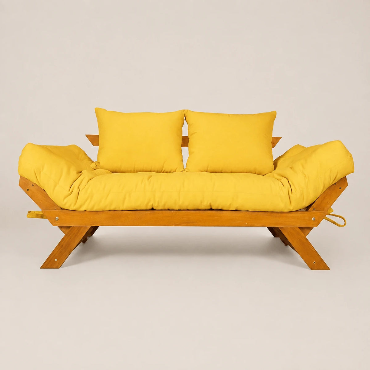 Sofá Cama Futon Reclinável Japão - Madeira Nobre Mel Tecido Acquablock Cor Amarelo