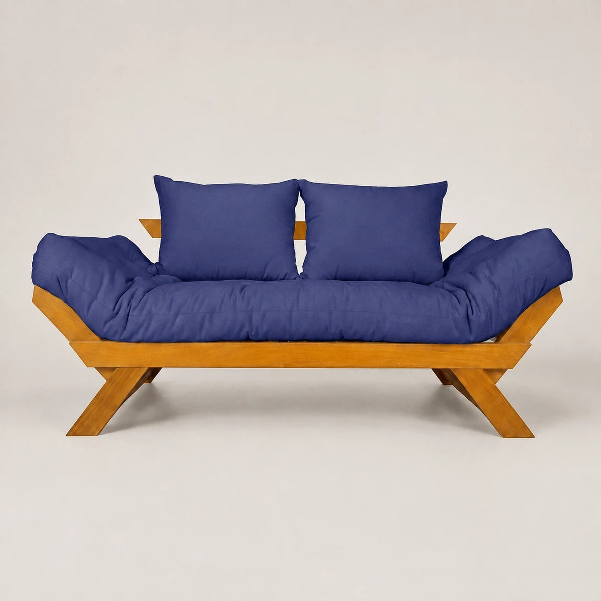 Sofá Cama Futon Reclinável Japão - Madeira Nobre Mel Tecido Acquablock Cor Azul Royal