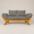 Sofá Cama Futon Reclinável Japão - Madeira Nobre Mel Tecido Acquablock Cor Chumbo