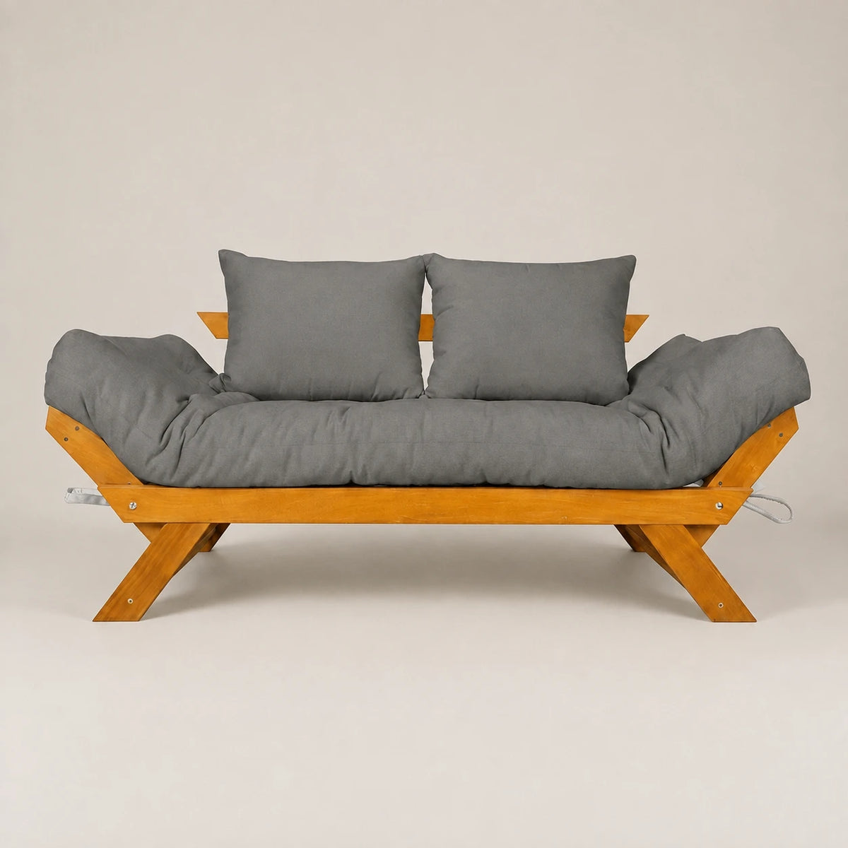 Sofá Cama Futon Reclinável Japão - Madeira Nobre Mel Tecido Acquablock Cor Chumbo