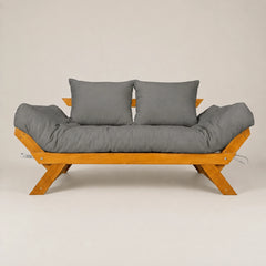 Sofá Cama Futon Reclinável Japão - Madeira Nobre Mel Tecido Acquablock Cor Chumbo