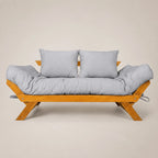 Sofá Cama Futon Reclinável Japão - Madeira Nobre Mel Tecido Acquablock Cor Cinza Linho