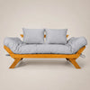 Sofá Cama Futon Reclinável Japão - Madeira Nobre Mel Tecido Acquablock Cor Cinza Linho