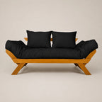 Sofá Cama Futon Reclinável Japão - Madeira Nobre Mel Tecido Acquablock Cor Preto