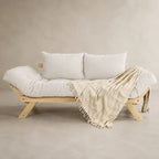 Sofá Cama Reclinável Futon Japão - Madeira Sem Pintura Tecido Acquablock Cor Branco Off