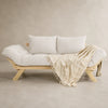 Sof� Cama Reclin�vel Futon Jap�o - Madeira Sem Pintura Tecido Acquablock Cor Branco Off