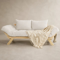 Sofá Cama Reclinável Futon Japão - Madeira Sem Pintura Tecido Acquablock Cor Branco Off