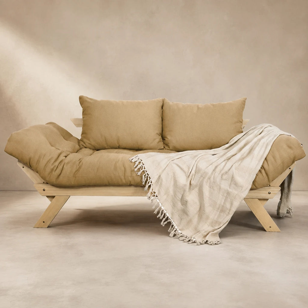 Sof� Cama Reclin�vel Futon Jap�o - Madeira Sem Pintura Tecido Acquablock Cor Fendi