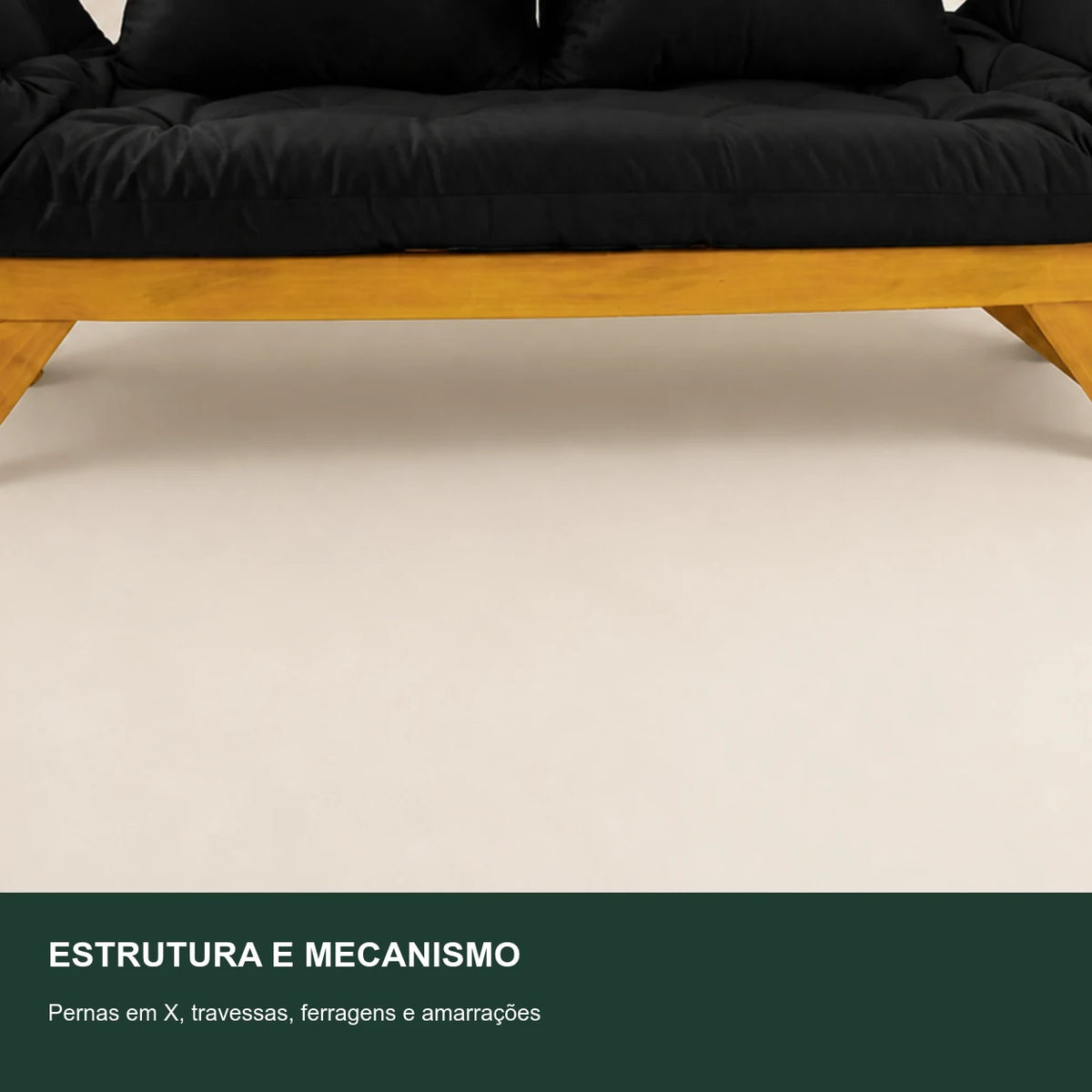 Sof� Cama Reclin�vel Futon D33 Jap�o - Madeira Mel Tecido Sarja Cor Preto - detalhe-mecanismo